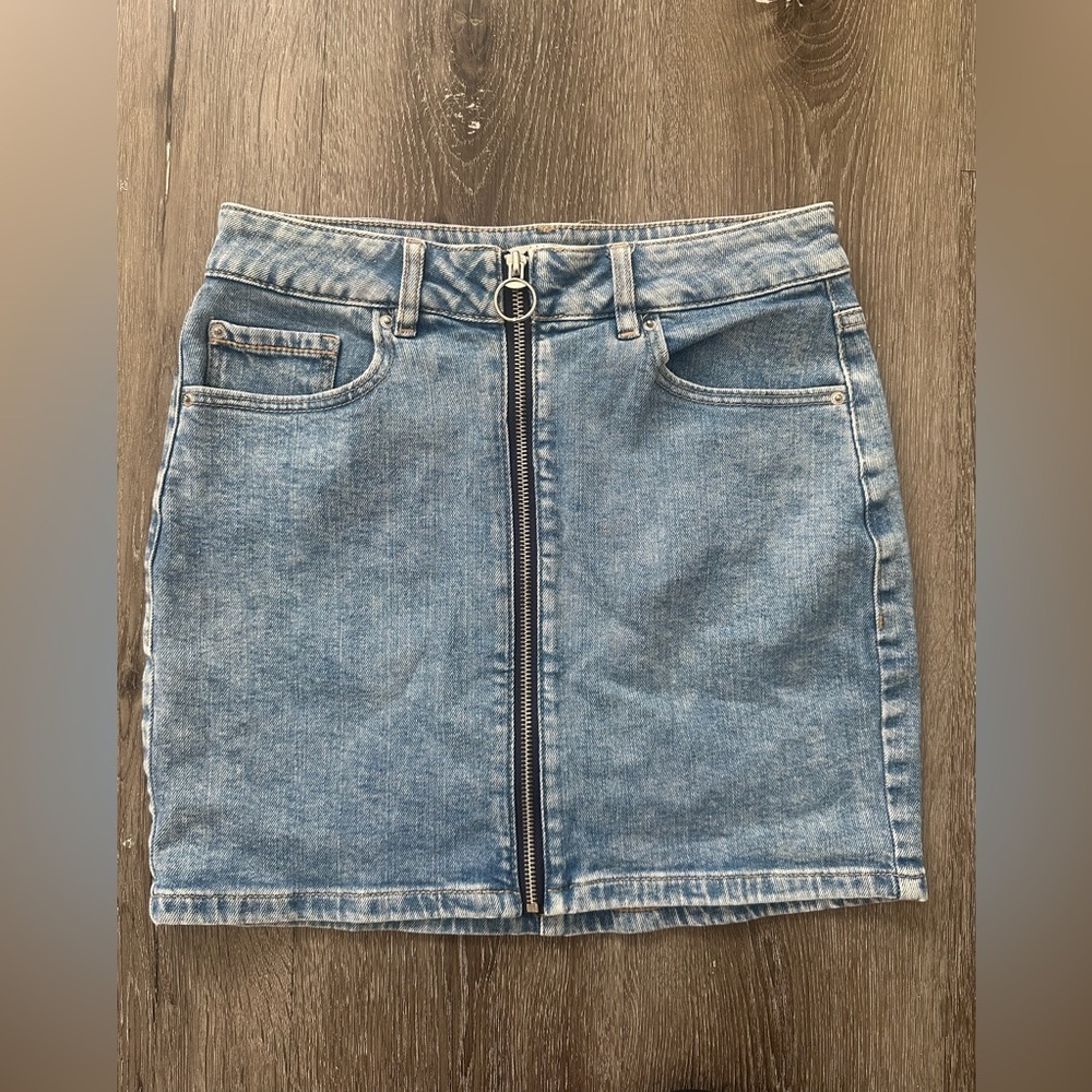 Garage Light Blue Denim Zip-Front Mini Skirt - Picture 2 of 8